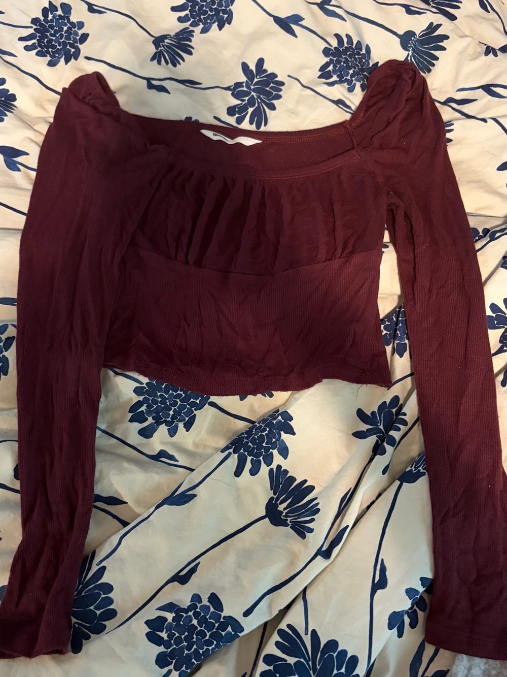 Bluenotes Burgundy Long-Sleeve Square-Neck Crop Top